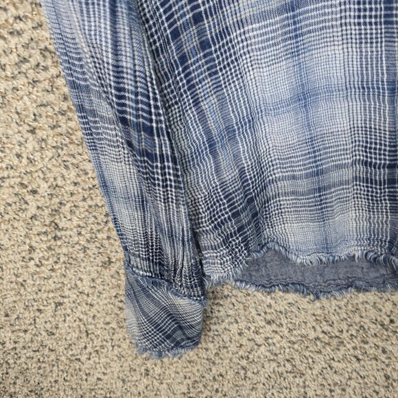 Cloth & Stone Top Womens Small Blue Plaid Button Up Fringe Casual Ladies - Picture 3 of 7